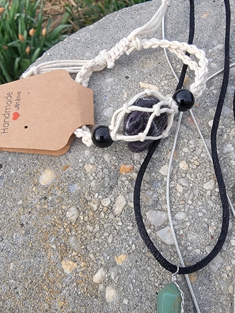 Handcrafted Set Of 7 Beach Heart Cabochon Pendant Necklace & Stone Jewelry - Picture 4 of 9